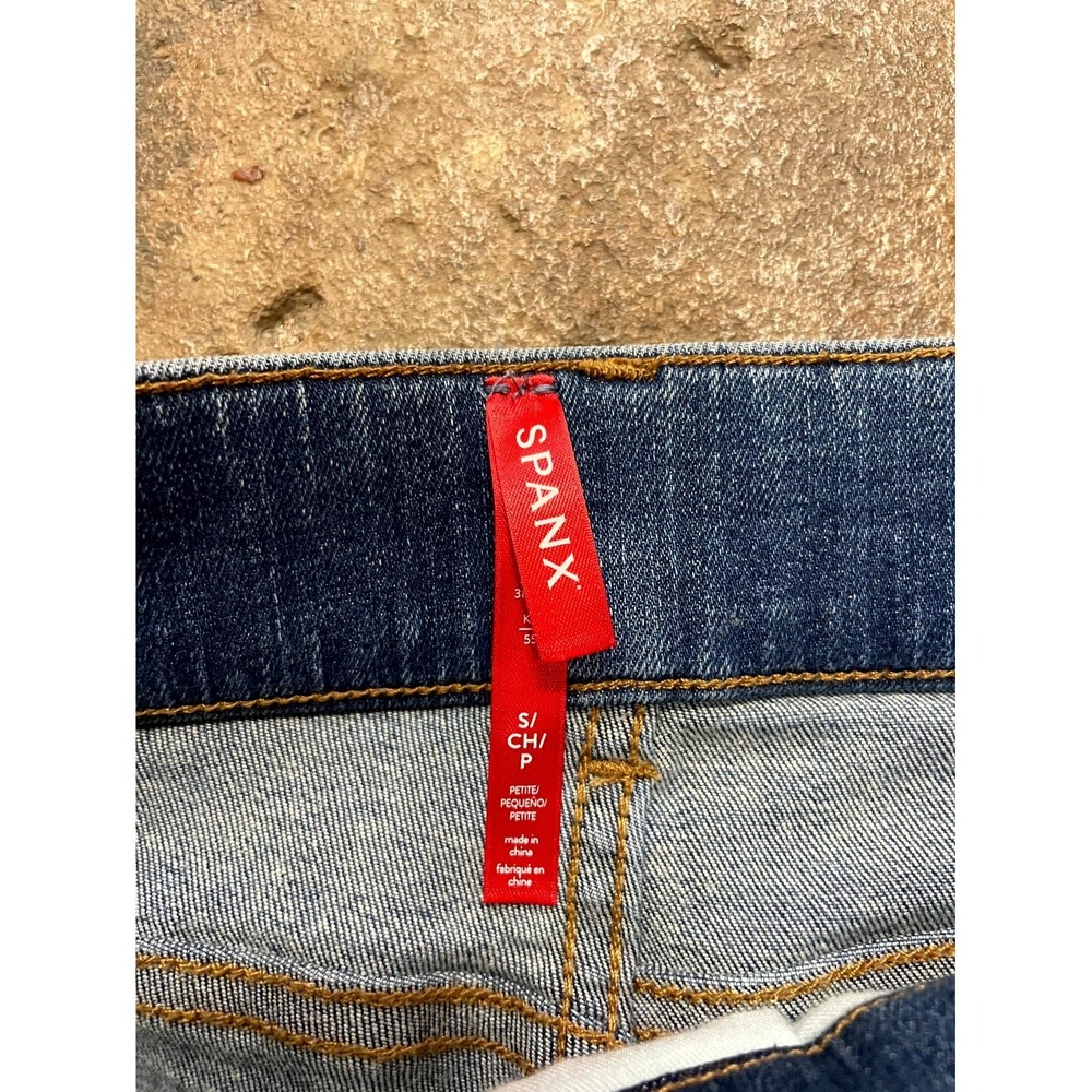 Spanx Jeans Womens Small Blue Denim Cotton Stretch Pull on Mid Rise Straight Leg - Picture 5 of 16